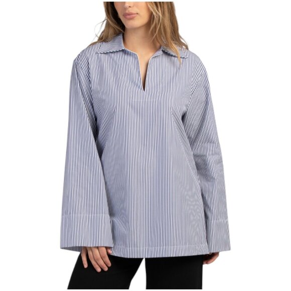 LAFAYETTE 148 NEW YORK Poplin Cuffed Sleeve Pop Over Shirt